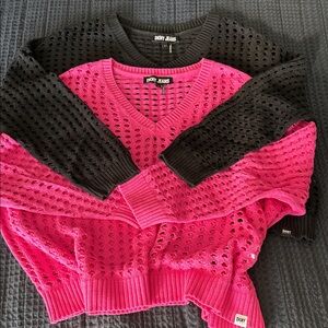DKNY V-Neck Sweaters in Pink & Black